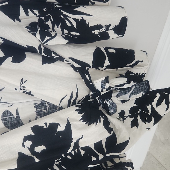 ZARA leaf print linen top with bow - Picture 3 of 5